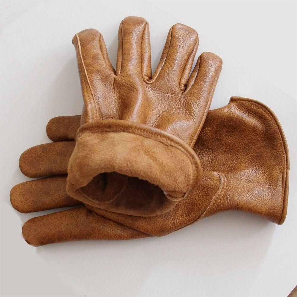 1 pair Brown Color Leather Gloves Vintage Tie-Dye Work Gloves Safety Gloves Outdoor Biker