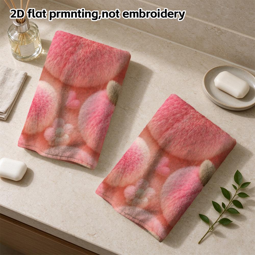 Fluffy Peach Fruit Towel, Ultra Soft Absorbent Hand Towel, Pink Pom Pom Peach Floral Print, Quick Dry Decor Bath Towel
