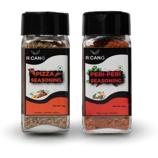 

Смесь для пиццы Ricano 45г и Пери Пери 50г Комбо (Упаковка из 2 шт.) | Масала Пири Пири | Моментальная смесь | Идеально для картофеля фри, попкорна, пиццы, приправа для пасты