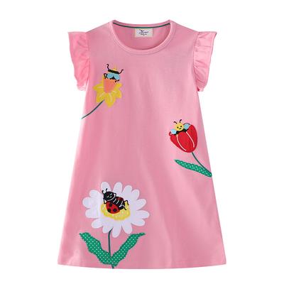 Summer New Girls' Short Sleeve Dress Embroidered Round Neck Knitted Fashion Princess Dress