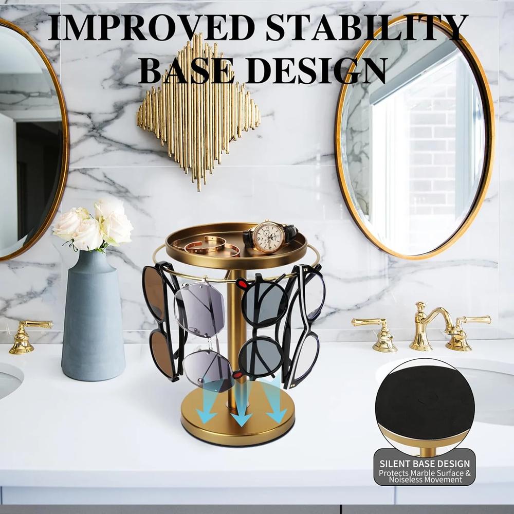 Rotating Sunglass Organizer Eye Glass Display Stand 360-degree Rotation With Tray Jewelry Storage Organizer Detachable Home