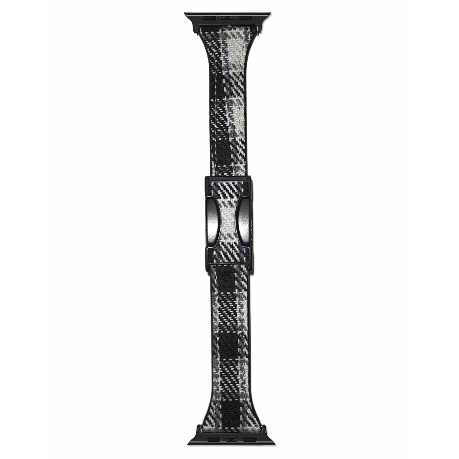 

Шерстяной ремешок для Apple Watch Series 10 42мм/9 8 7 41мм/SE (2023) SE (2022) SE 6 5 4 40мм/3 2 1 38мм Магнитная застежка Текстура в клетку Black+White