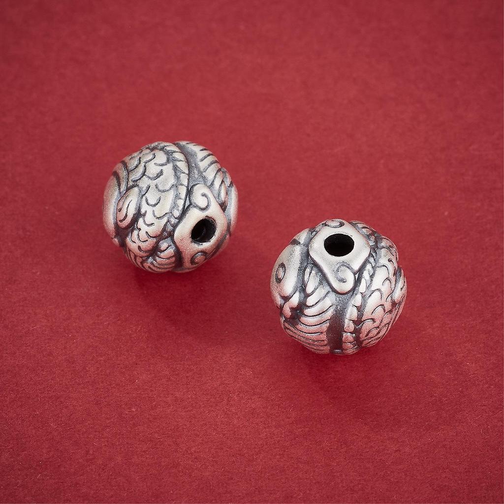 Pure Sterling Silver Double Koi Fish Bead Charm for DIY Bracelets