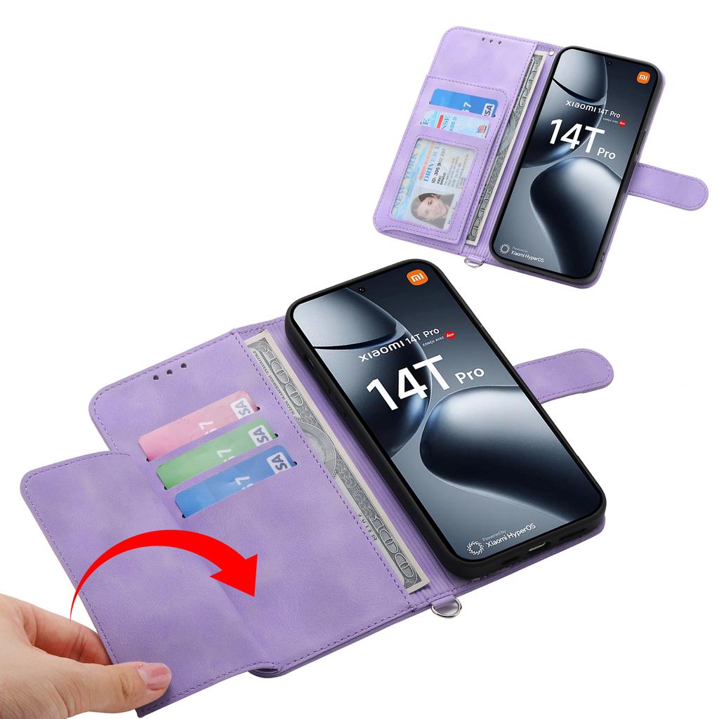 For Xiaomi 14T Pro Case Flower Pattern PU Leather Wallet Phone Cover with Strap