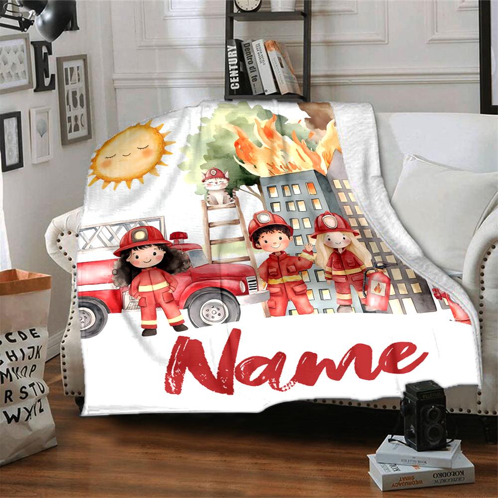 Custom Name firefighters Theme Printed Blanket - Perfect for Couch, Bed, Travel & Outdoor Use | Machine Washable, Cozy & Durable.