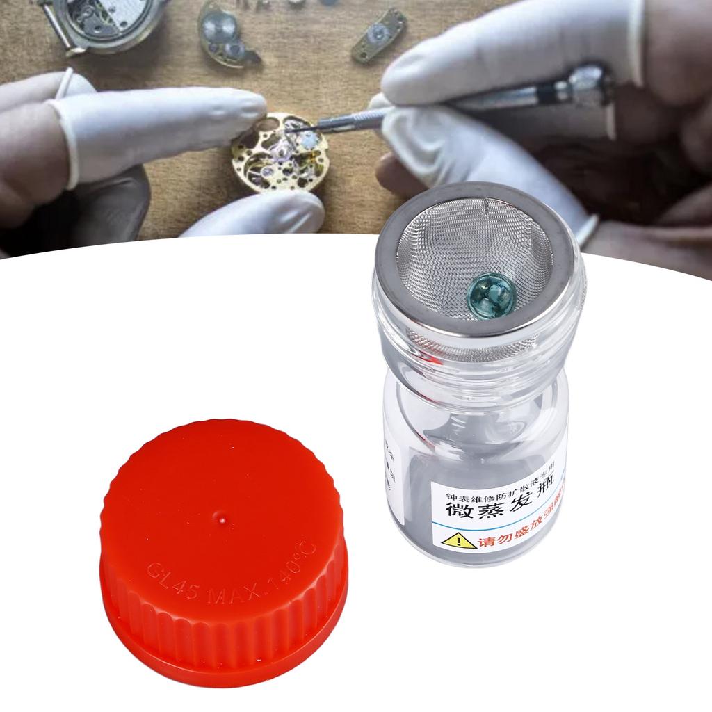 7066 8981   Verdampferflasche Schmaler Flaschenhals Flüssigkeitsverteilung Verflüchtigungsschutz Uhrenreparaturwerkzeug für Uhrwerkkomponenten
