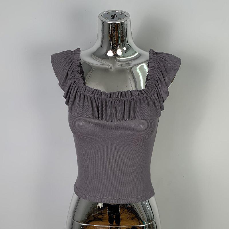 

Корейский укороченный топ с воланами без бретелей из Донгдэмуна: Стройный, Сексуальный, Стиль Чистого Желания для Женщин One Size темно-серого