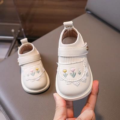 Zapatos Planos para Niñas Dulces Zapatos de Cuero Bordados para Niños Moda Versátiles Casuales para Niños Zapatos para Caminar de Primavera Otoño Suela Suave