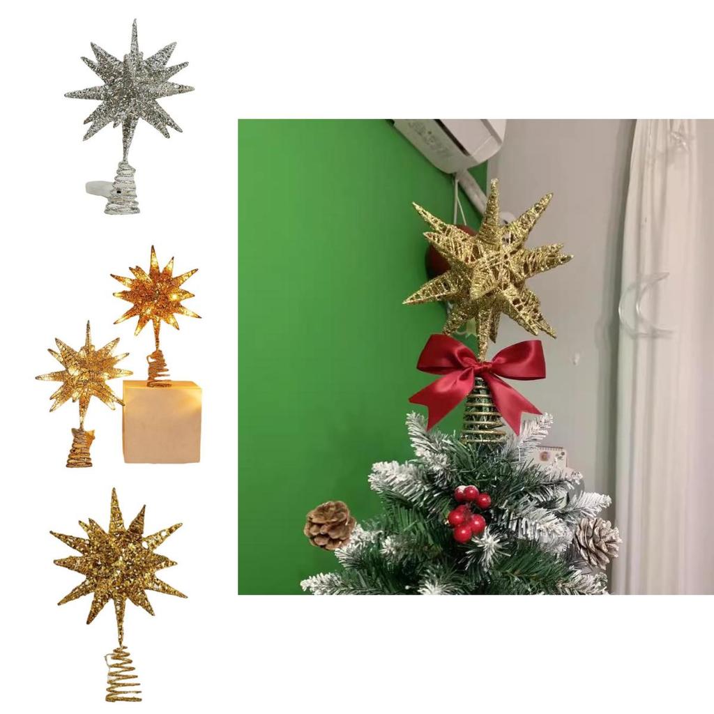 Christmas Tree Top Star Led Glitter Iron Art Decor For Holiday Celebration