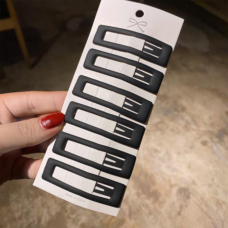 Korean Matte Black Hair Clips for Women - Bangs, Side, and Headdress Clips