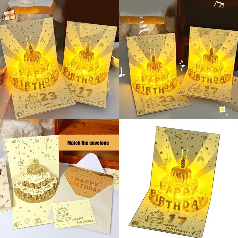 Musical Light Up Birthday Card 3D Happy Birthday Greeting Card With Light and Music for Women Men Husband Wife Children
