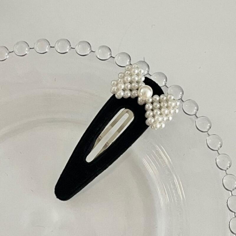 Black Velvet Pearl Ribbon Luxury Triangle Pin Snap Hairpin