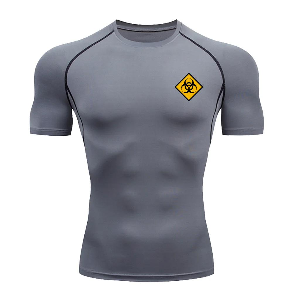 Men's Printed Short-sleeved T-shirt Quick-drying Sports Compression Shirt Bottoming Fitness Running Breathable Top Summer S-3XL