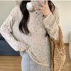 Apricot polka dot print round neck long-sleeved T-shirt for women summer new sweet hottie casual loose thin sun protection top