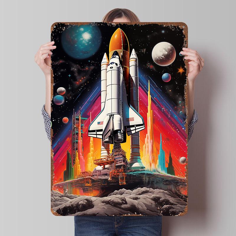 

Space Shuttle Launch Tinplate Poster Customized Wall Art Vintage Retro Metal Signs for Home Decor Living Room Decoration Garage 7.9x11.8In(20x30cm)