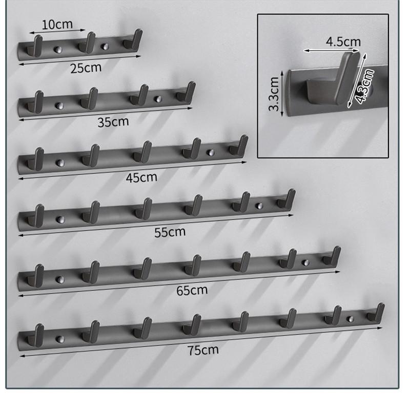 Gray Towel Hooks Wall Mounted Robe Hooks Aluminum Alloy Towel Holder Bathroom Hook New Arrival Breif 3-6 Hooks