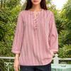 ZANZEA Women Casual Round Neck Grid Print Loose 3/4 Sleeve Blouse