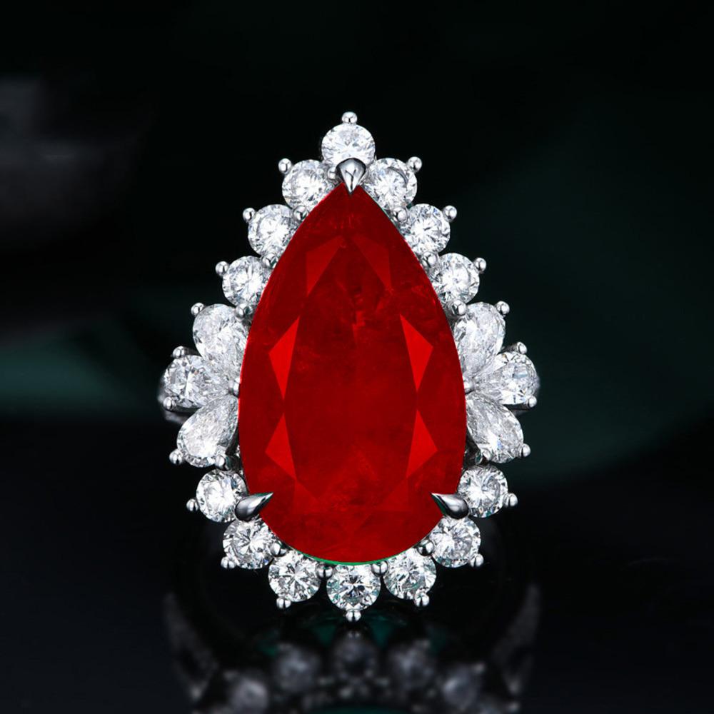 Wosikate Luxus   Kupfer Wassertropfen Smaragd Rubin Saphir Öffnungsring Für Frauen Hochzeits Schmuck Bankett Fingerring resizable white