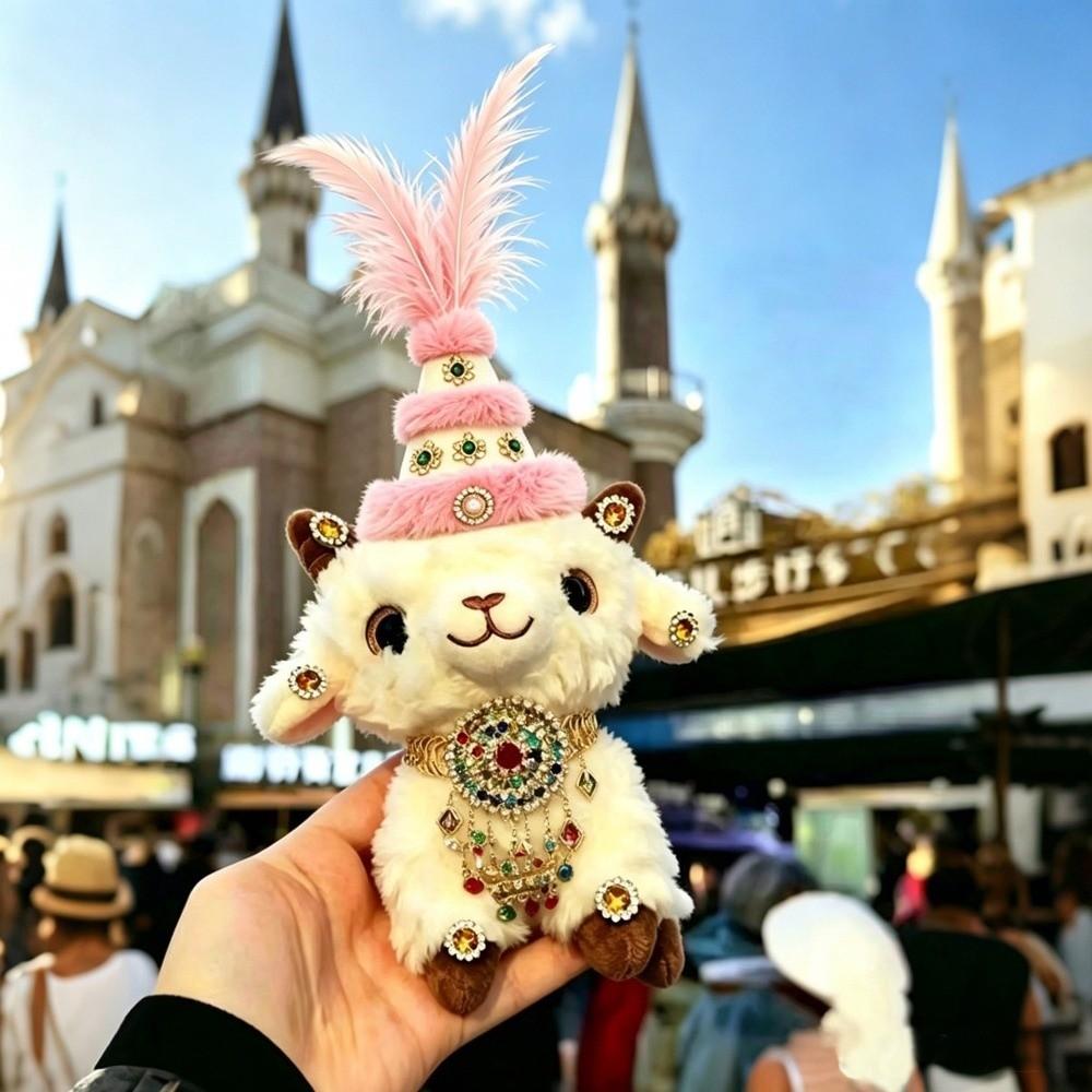 Feather Rhinestone Sheep Goat Keychain Soft Lamb Bag Charm Gift Mascot Pendant Spring Festival
