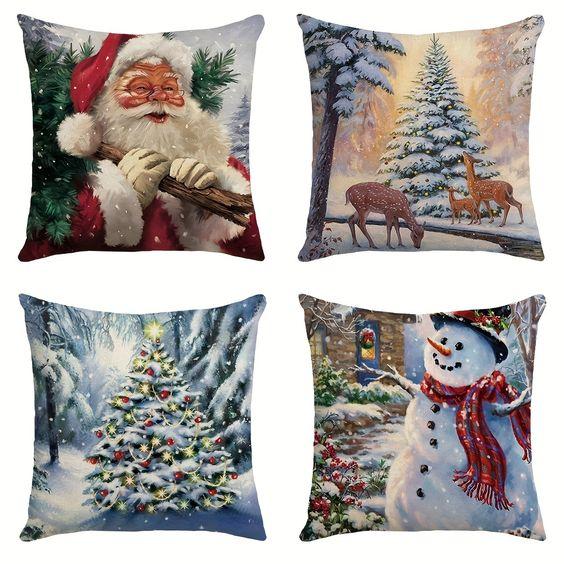 New Christmas Decoration Christmas Pillowcase 18 X 18 Inch Set of 4 Christmas Collection Cushion Pillowcases Custom Zipper Squar