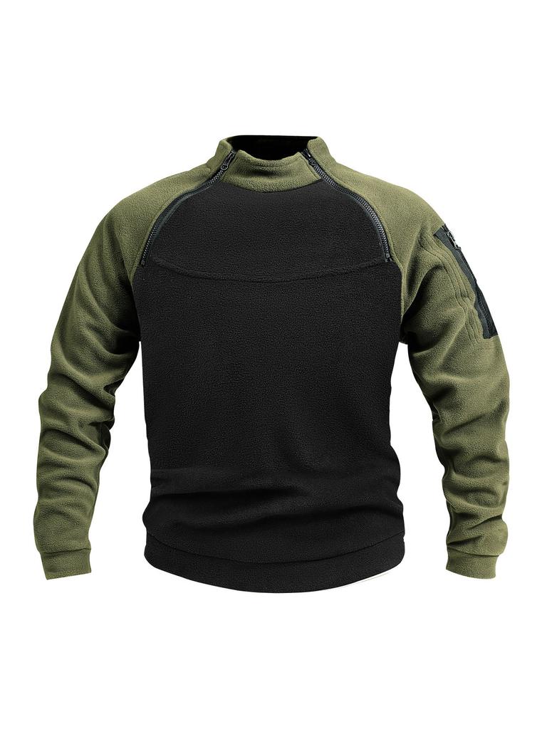 **Stand Collar Men's Sweatshirt Autumn Winter Warm Loose Solid Color Outdoor Breathable Tactical Pullover Top**