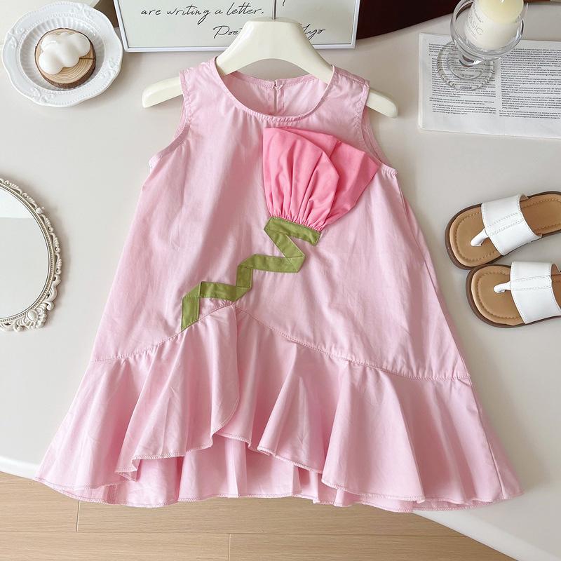 Girls Summer Cotton Sleeveless Princess Dress Baby Thin Vest Dress Stylish Casual Party Wear For Kids 90cm
