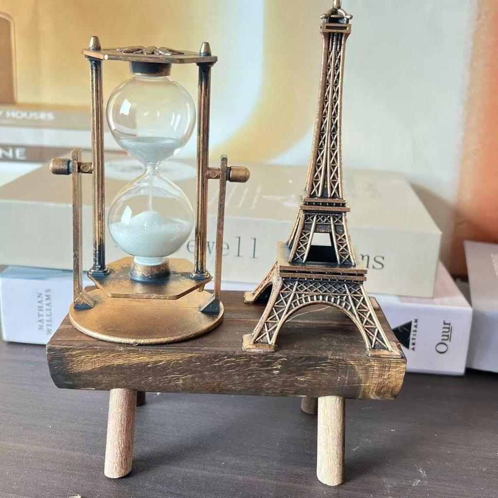 Retro Eiffel Tower Hourglass with Wooden Base - Modern Home Decor Ornament