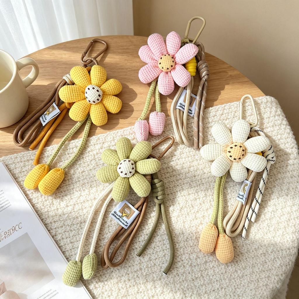 Cute Cartoon Flower Pendant Nylon Lanyard Keychain Charm for Girls' Bags & Phones