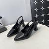 Thick Heel Pointed Head Temperament Single Shoes One Word Bag Head Sandals Banquet High Sense Black Patent Leather High Heels
