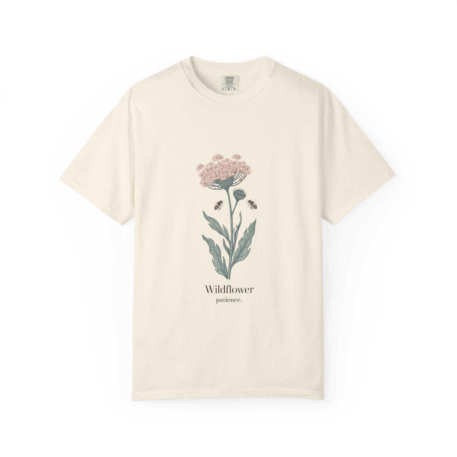 Cottagecore Graphic Tee Wildflower Patience | Botanical Line Art Pressed Flower | Comfort Colors 1717 XL