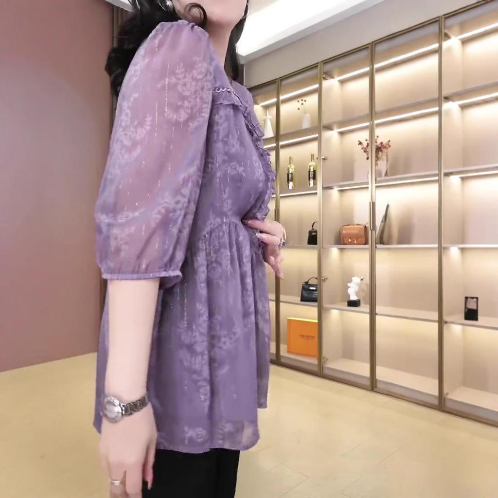 Summer Chiffon Print Rich Lady Fashion Plus Size Top