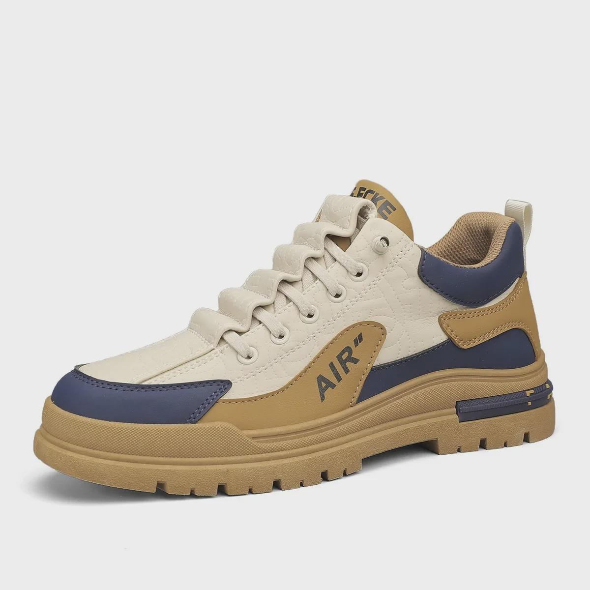 

Мужские модные кожаные кроссовки осень/зима 2024 года — толстая подошва, средняя высота верха 39 синий/хаки