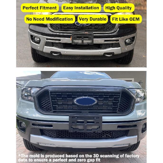 Front License Plate Frame for Ford Ranger 2019 2020 2021 2022 2023 NO Drill Front Bumper License Plate Holder Mounting Bracket Replace # KB3Z17A385A
