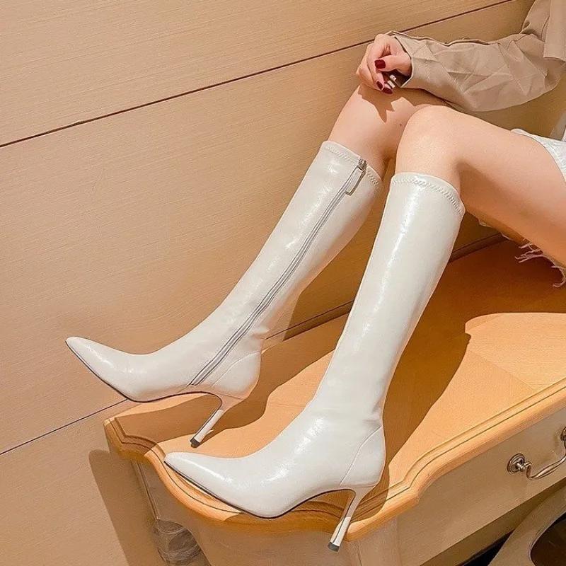 Fashion Ladies Shoes 2024 High Quality Knee-High Women's Boots Elegant Modern Boots Women Pointed Toe Thin Heels Side Zip Shoes Women