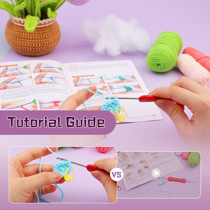Handgestrickte Blumen Häkel-Starterset mit Baumwollgarn Häkelmarkierer DIY Bastelzubehör Handgefertigtes Material Werkzeugset
