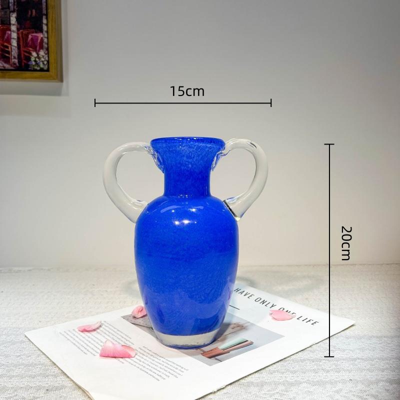 Colored Glass Vase Retro Handle Teapot Flower Vase Flower Arrangement Accessories Flowerpot Terrarium Home Decoration