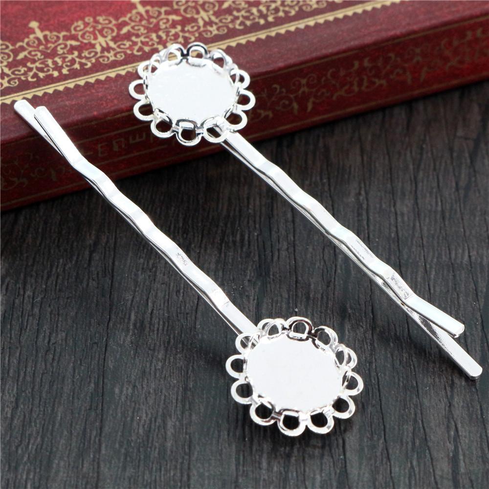 12mm 10pcs High Quality Bronze and Silver Plated Copper Material Hairpin Hair Clips Hairpin Base Setting Cabochon Cameo