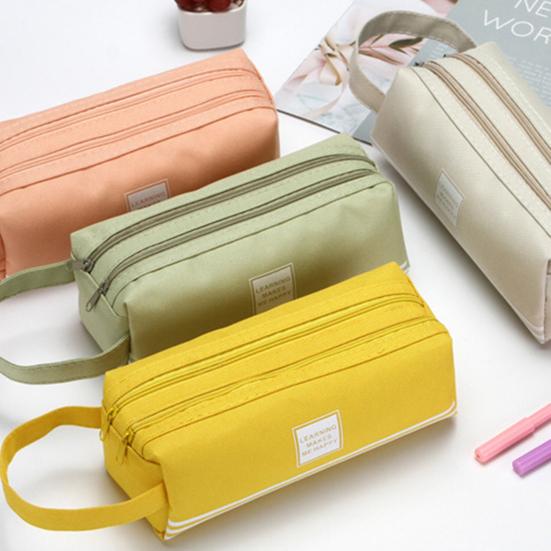 Pencil Solid Color Bag Stripe Rectangular Double-layer Letter Double Zippers Large Capacity Stationery