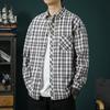 New Men's Long-sleeved Shirt Men's Gangster Handsome Senior Sense of Shirt Plaid Shirt Fashion Versatile Tops