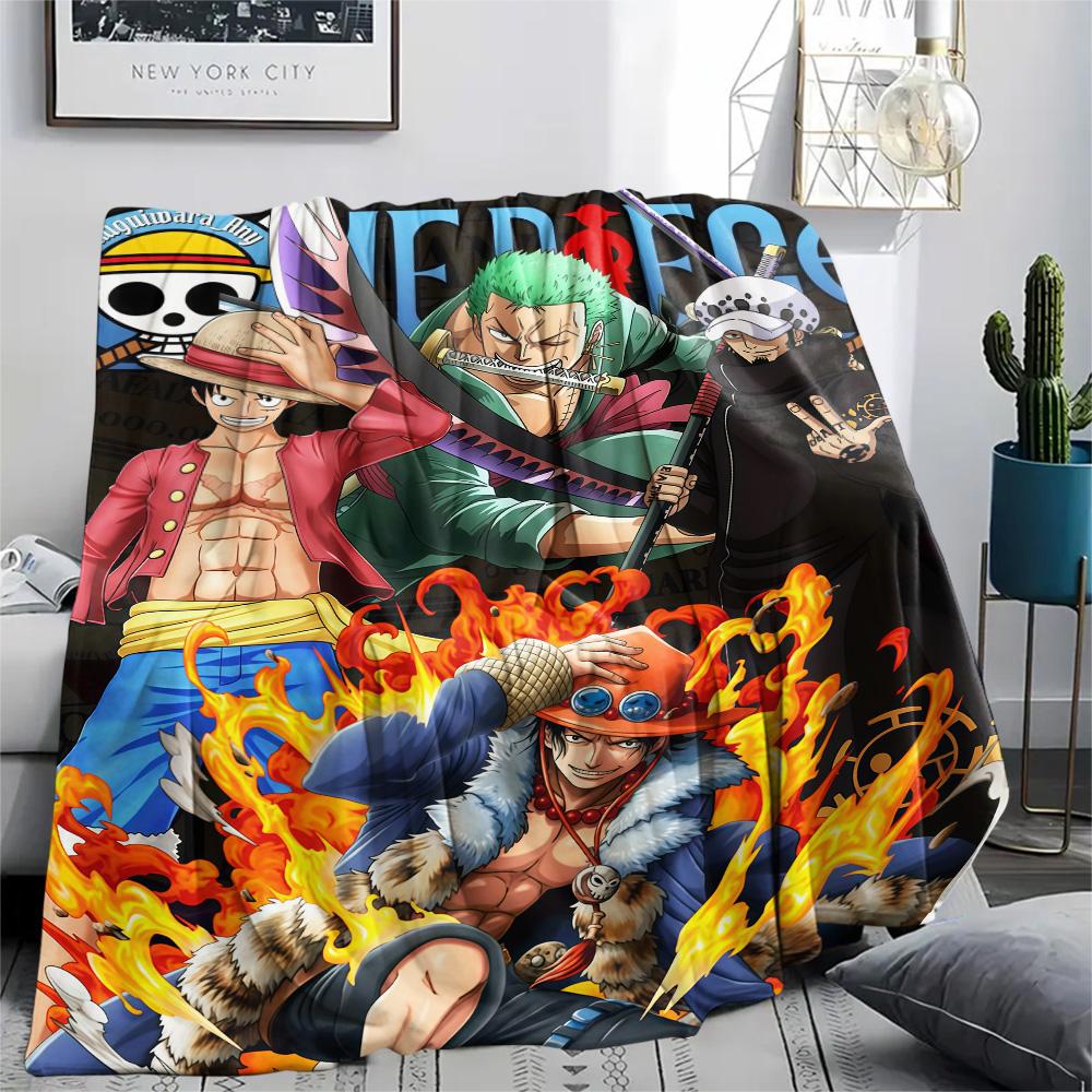 One Piece Straw Hat Crew Full Members flannel blanket, soft for home bedroom, great gift for One Piece fans