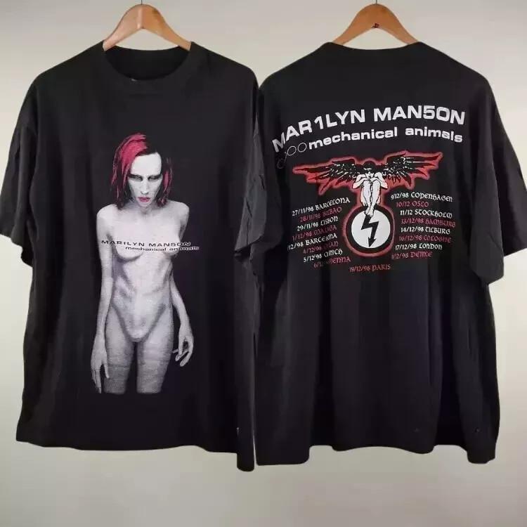 1998 Marilyn Manson Mechanical Animals 2-сторонняя черная унисекс футболка Репринт унисекс футболка XXL