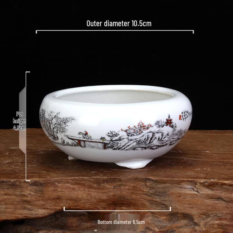 White Glazed Ceramic Succulent Pot - Mini Potted Plant for Office Desk or Balcony