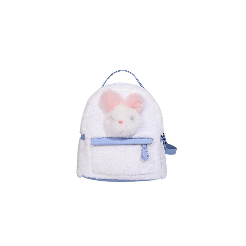 

Cartoon Bear Plush Rabbit Backpack School Bag Shoulder Bag Zipper Capacity Large білий