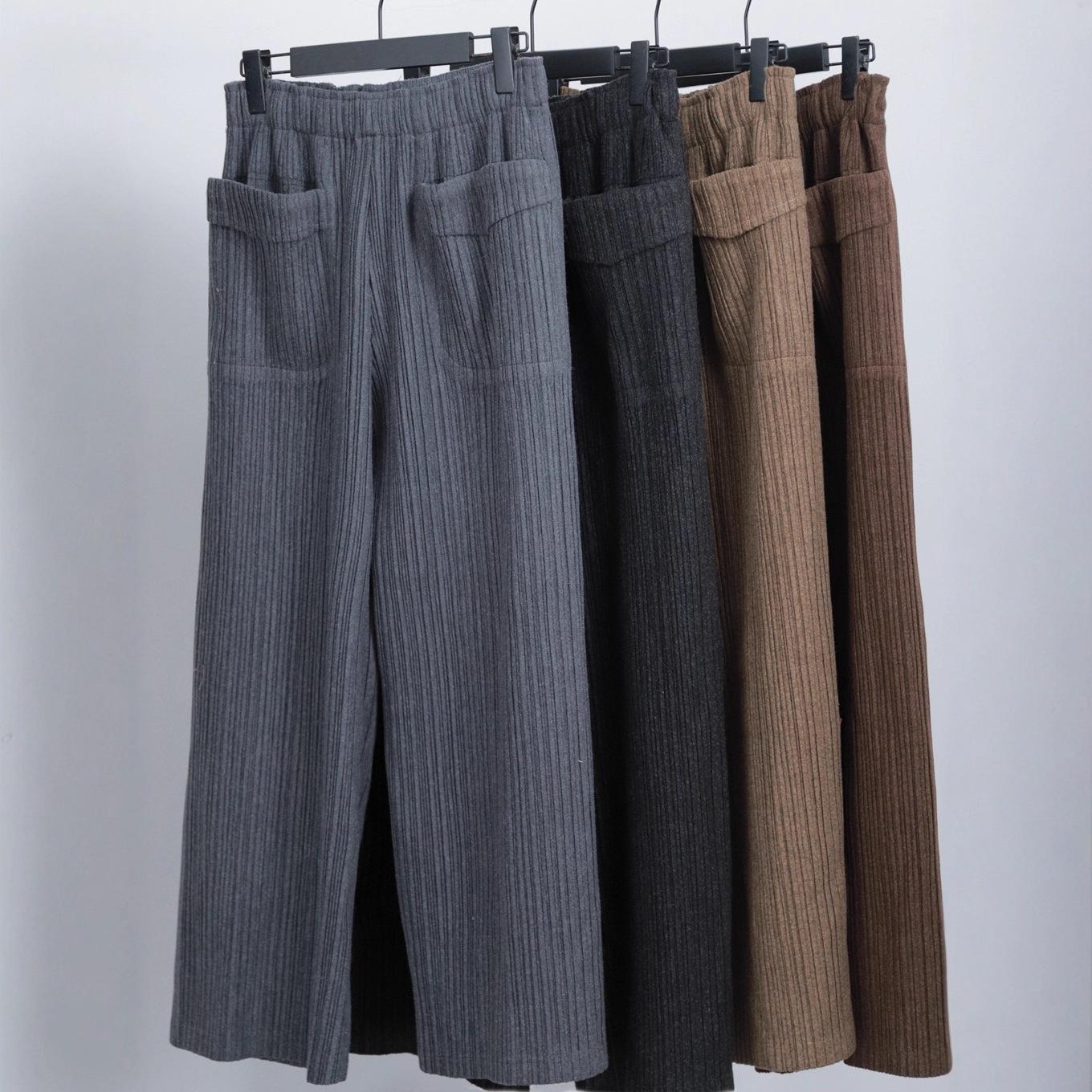 

Miyake Women s Autumn/Winter 2025 Wool Pleated Wide-Leg Pants with Elastic Waist, Loose Fit, Casual Style One Size чёрный