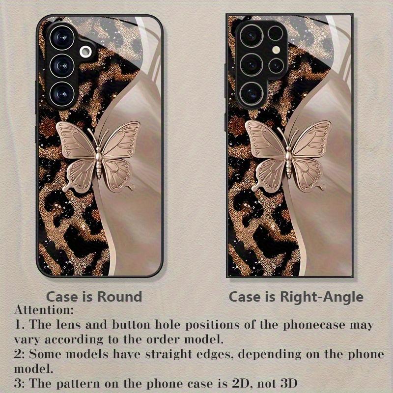 Tiger spotted butterfly pattern glass phone case suitable for Samsung Galaxy S26 S25 S24 S23 S22 S21 S20 FE/Ultra/Plus anti drop