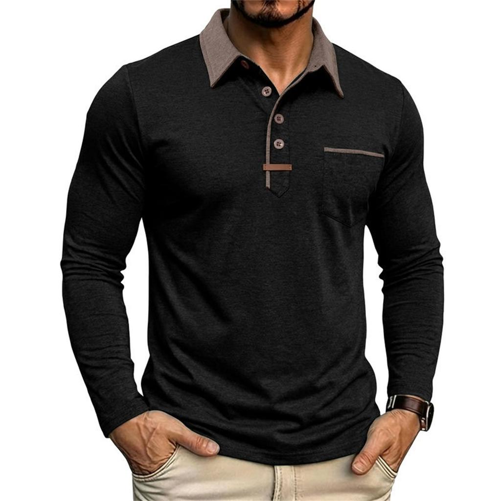 Men's Long Sleeve Golf Polo Shirt Casual Breathable Quick Dry Lightweight Performance Top with Button Placket and Chest Pocket