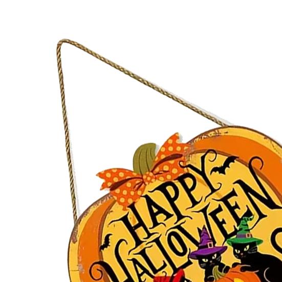 Happy Halloween Door Sign, Spooky Wooden Pumpkin Front Door Hanger for Farmhouse Porch Wall Hanging Decor