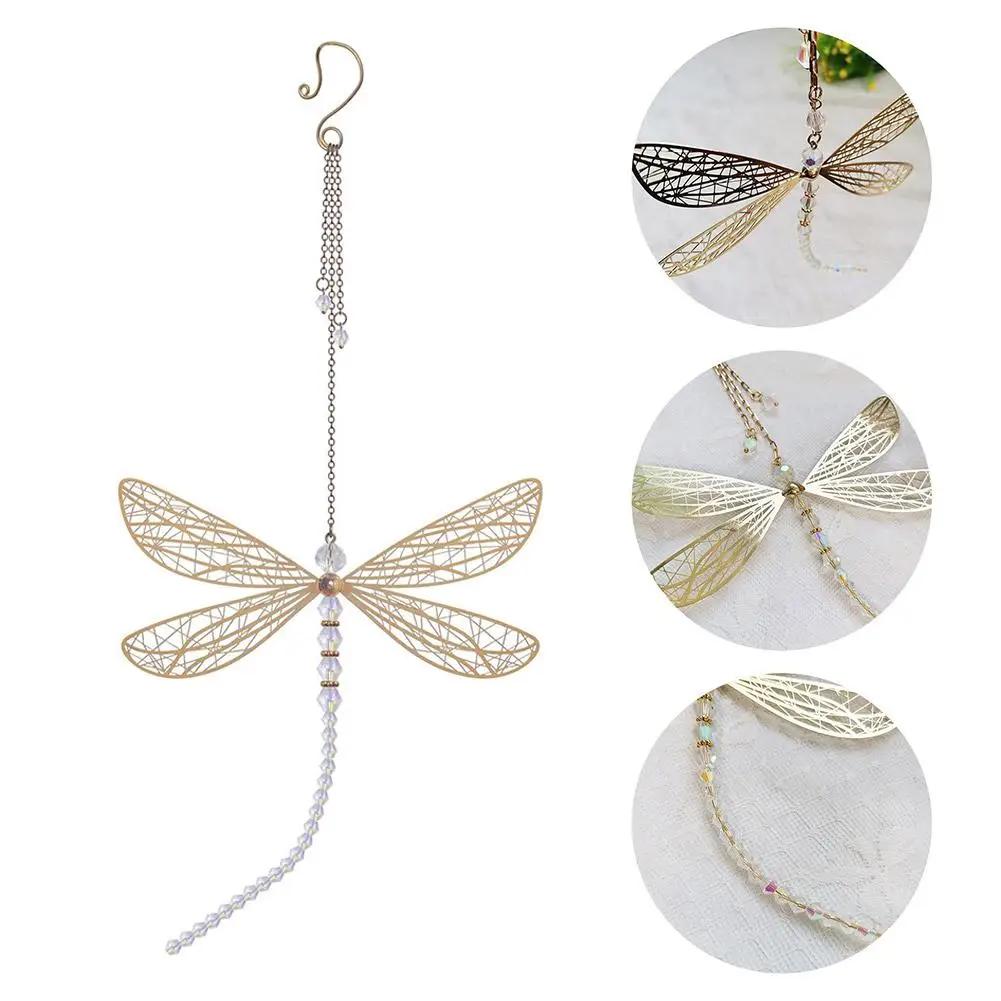 Creative Metal Wing Dragonfly Crystal Suncatcher Garden Wind Chimes Butterfly Home Decor Window Car Ornaments Premium
