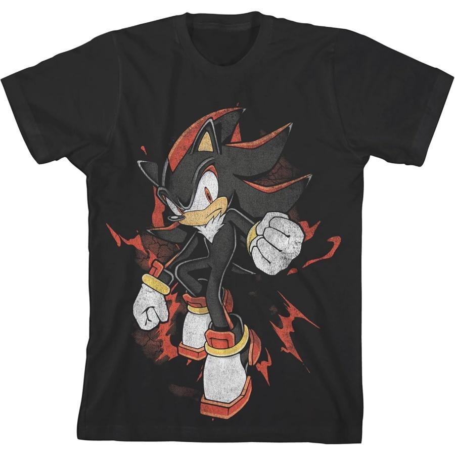 

Черная футболка с коротким рукавом и круглым вырезом для молодежи, Соник Хеджихог, Потрепанный, Тень, Вырывающаяся, Молодежная(1) S чёрный