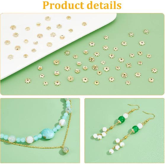 PH PandaHall 14K Gold Flower Bead Cap, 100pcs 10 Styles Bead End Caps Brass Filigree Metal Spacer Beads Caps End Charm Caps for DIY Earrings